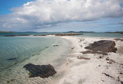 White sand at Traigh Mhor beach, the Cockle Strand, Barra, Outer Hebrides, Scotland, UK