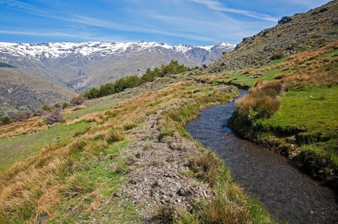 Water channel for irrigation known as an acequia, Sierra Nevada Mountains in the High Alpujarras,