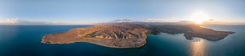 Aerial view, landscape at Lake Issyk Kul, Kyrgyzstan, Asia