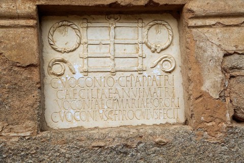 Columbarios Roman burial ground funerary mausoleums family memorial monument, Merida, Extremadura,