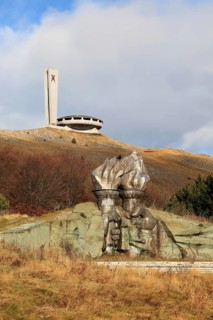 Burning torch sculpture Buzludzha monument former communist party headquarters, Bulgaria, eastern