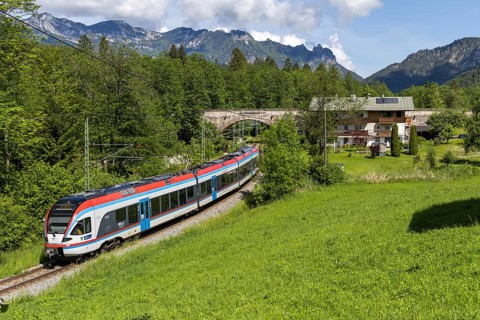 Stadler FLIRT regional train Regional train of BRB Bayerische Regiobahn in Bischofswiesen, Germany,