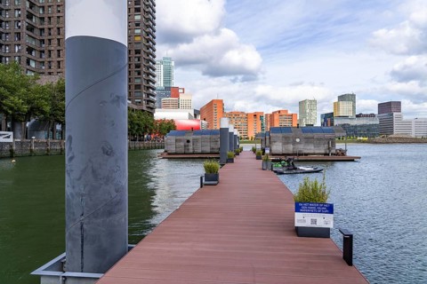 Floating hotel rooms, Wikkelboat in the Rijnhaven, the Rijnhaven, a 28-hectare harbour basin, has