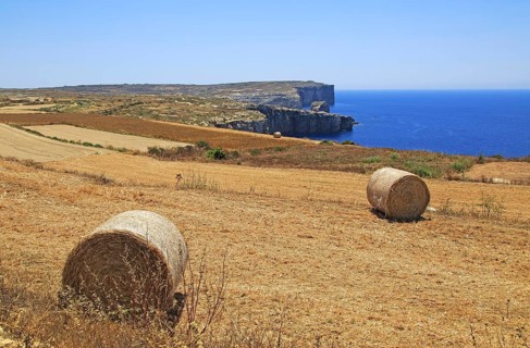 Coastal landscape near Gharb, island of Gozo, Malta view to San Dimitri Point headland