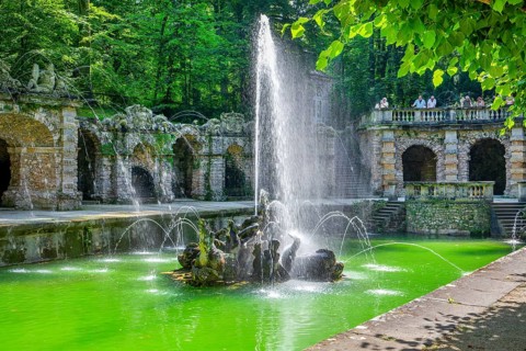 Lower Grotto with water features in the Hermitage Palace Park, Bayreuth, Upper Franconia,