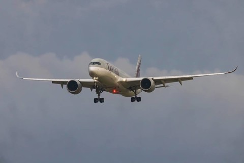 Aircraft approaching Zurich Airport. Registration: A7-ALP, Airbus A350-941, Qatar Airways. Zurich,