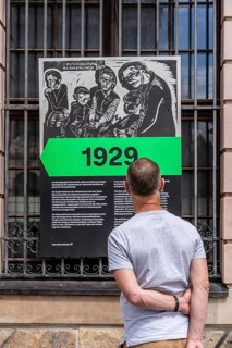 Exhibition information on the windows of the German Historical Museum, Berlin, Germany, Europe