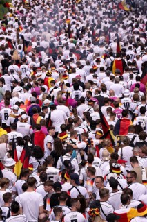 Fan march, from behind, German football fans march to the quarter-final Spain versus Germany, UEFA