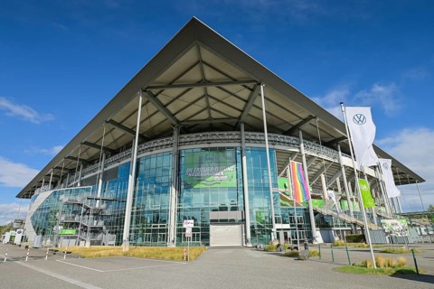 VfL Wolfsburg's Volkswagen Arena football stadium, Wolfsburg, Lower Saxony, Germany, Europe