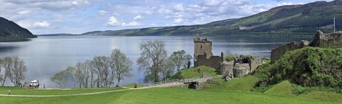 Ruins of the medieval Urquhart Castle along Loch Ness near Drumnadrochit, Scottish Highlands,