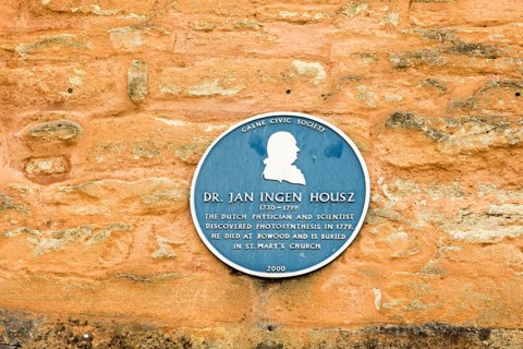 Blue plaque for Dr Jan Ingen Housz (1730-1799) calne, Wiltshire, England, UK