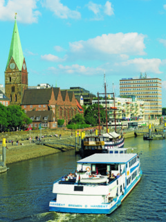 Weser, at the Schlachte, riverside promenade, passenger ship Hanseat, Bremen, Germany, Europe
