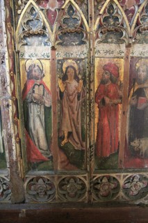 The Transfiguration of Christ, medieval rood screen paintings, St Andrew church, Westhall, Suffolk,