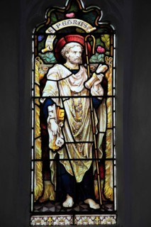 Church of Saint Peter holding the keys to Heaven, stained glass window, Henley, Suffolk, England,