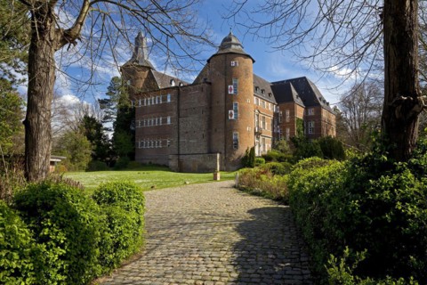 Bedburg Castle, former moated castle in the Erft lowlands, Rhine-Erft district, Lower Rhine, North
