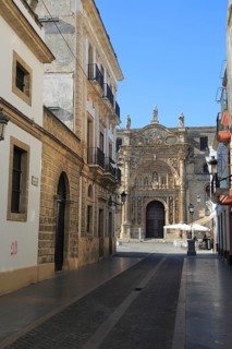 Historic church facade, Iglesia Mayor Prioral, Puerto de Santa Maria, Cadiz province, Spain, Europe