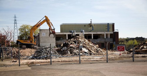 Deindustrialisation and demolition of old industrial buildings at Brantham, Suffolk, England,