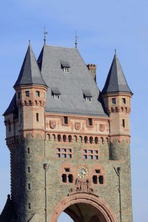 Bridge tower of the Nibelungen Bridge, Worms, Rhineland-Palatinate, Germany, Europe