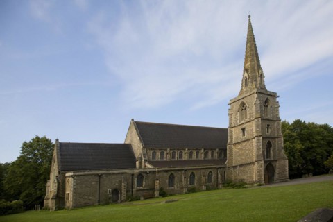 The Railway Village built by GWR to house workers in the 1840s, Swindon, England. St Mark's Church