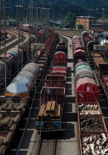 Train formation yard in the Vorhalle district, marshalling yard, goods trains, Hagen, Ruhr area,