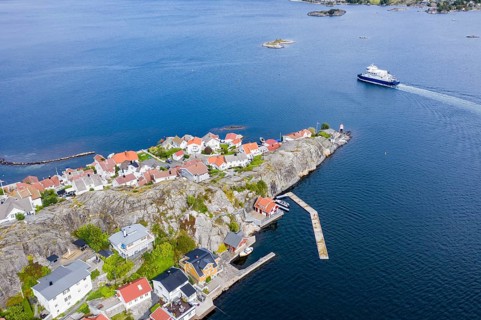 Aerial view of island Kragerø, traditional village at the southern norwegian coast, typical white