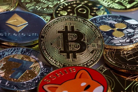 Various cryptocurrencies, symbol coins, optical placeholder for the digital currency, blockchain,
