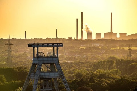 EON coal-fired power station Scholven, Gelsenkirchen, in the back, in front the double headframe of