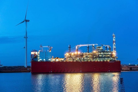 EemsEnergyTerminal, floating LNG terminal in the seaport of Eemshaven, tankers bring liquefied