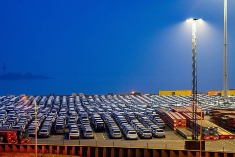Parking space for import vehicles, hundreds of Hyundai Ioniq, electric cars, waiting for onward