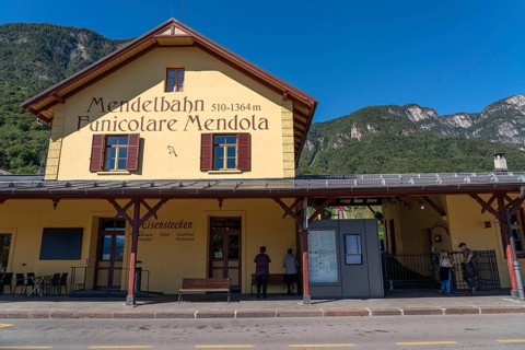 The village of Kaltern, on the South Tyrolean Wine Road, valley station of the funicular railway to