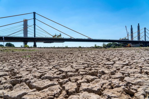 Rhine at Duisburg, extremely low water, Rhine level at 168 cm, tendency falling, after the long