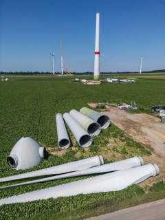 Repowering, dismantled Enercon E-58 wind turbine in a wind farm near Issum, 9 older wind turbines