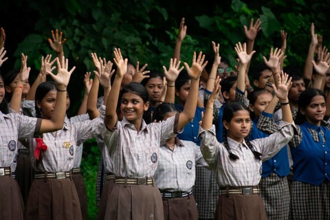Students of Govt. Deaf And Dumb School sings patriotic song in sign language, as they participate