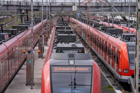 Local trains, suburban trains, waiting for the next service, in a railway depot at the main station