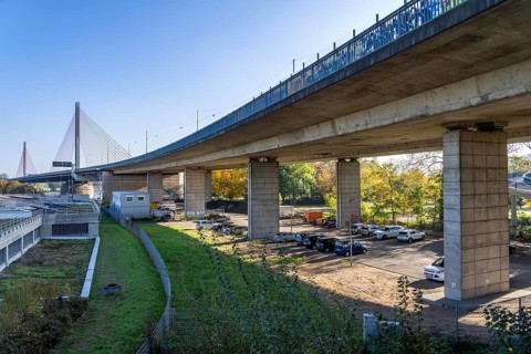 Friedrich Ebert Bridge over the Rhine near Bonn, also known as the North Bridge, motorway bridge on