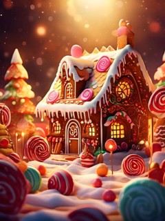 Abstract wallpaper illustration of of gingerbread house decoration, AI generated