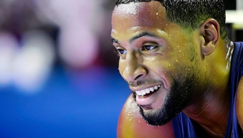 Portrait of sweating man after workout, AI generated