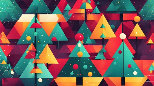 Abstract Christmas tree illustration with vibrant colors and geometric shapes, AI generated