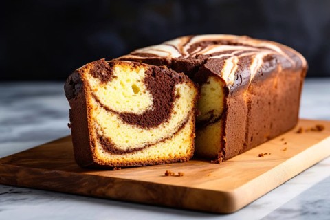 Traditional marble cake on cutting board. KI generiert, generiert AI generated