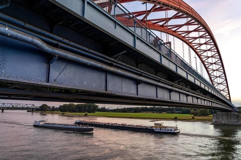 The Bridge of Solidarity, the longest tied-arch bridge in Germany, over the Rhine from