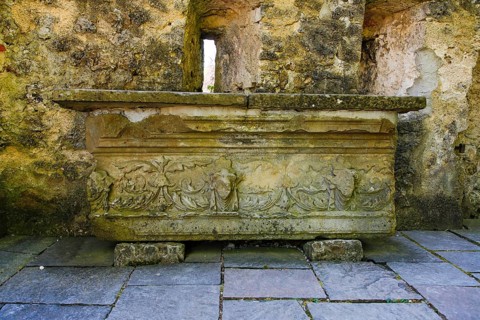 Stone trough, relief, Lichtenstein Castle, fairytale castle of Württemberg, historicist building,