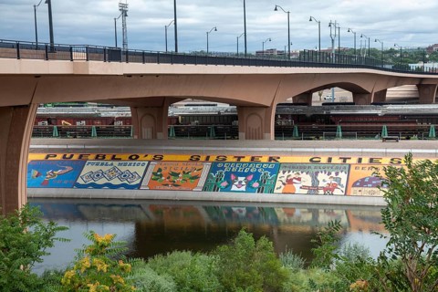 Pueblo, Colorado, Murals line a concrete levee for three miles along the Arkansas River. The levee