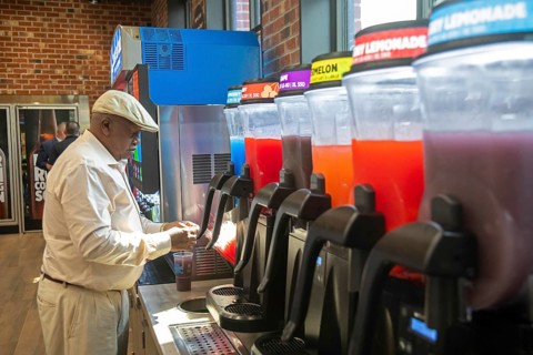 Romulus, Michigan USA, 27 August 2024, Flavored sweet drinks were on sale as Sheetz opened its