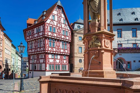 Abbey fountain at the town hall in Aschaffenburg, Bavaria, Germany, Europe