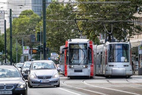 Local transport, Rheinbahn trams, on Graf-Adolf-Straße, North Rhine-Westphalia, Germany, Europe