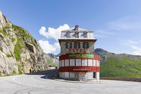 Hotel Belvédère on the Furka, the most famous pass hotel in the world. The building is closed and