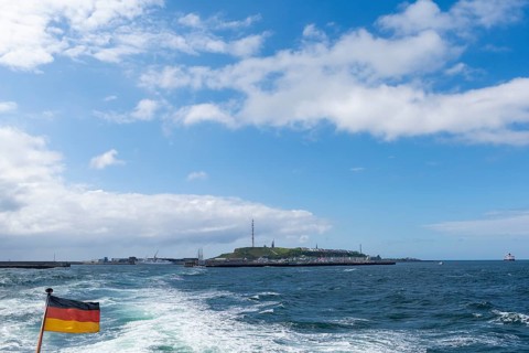 View from south-west to the high sea island Helgoland, harbour facilities, cliff coast, Unterland
