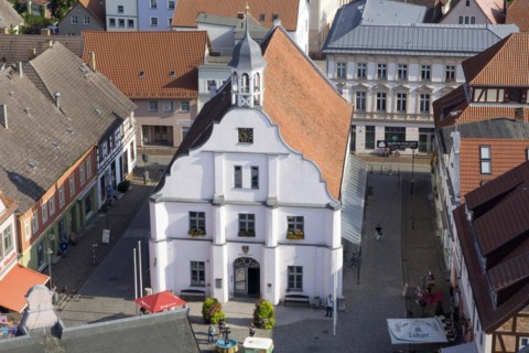 Old town of Wolgast with the town hall on the market square, 12/09/2016