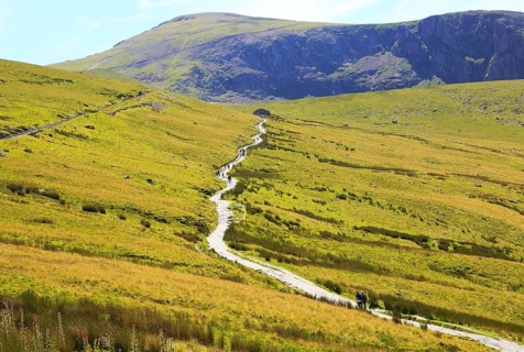 Upland landscape view towards summit, Mount Snowdon, Gwynedd, Snowdonia, north Wales, UK