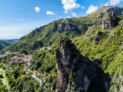 Orsomarso from a drone, Cosenza, Calabria, Italy, Europe